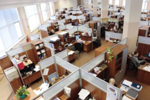 Large office floor with cubicles.