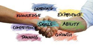Handshake with skills, knowledge, learning etc.