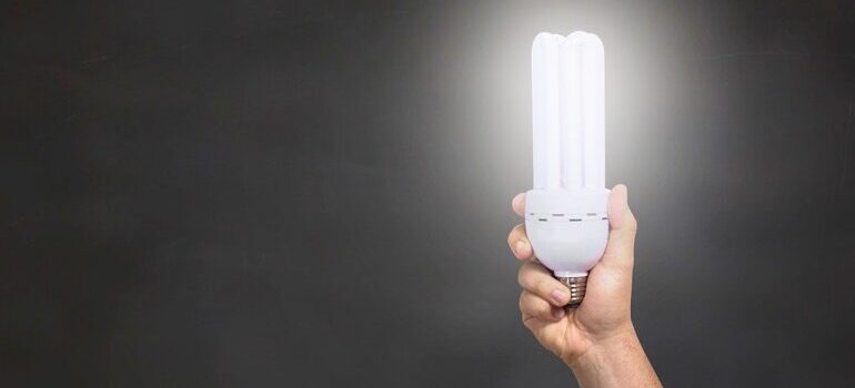 Hand holding a lightbulb