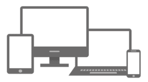 A graphic representing a desktop, tablet, phone and laptop.