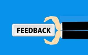 A drawing of a person giving a feedback.