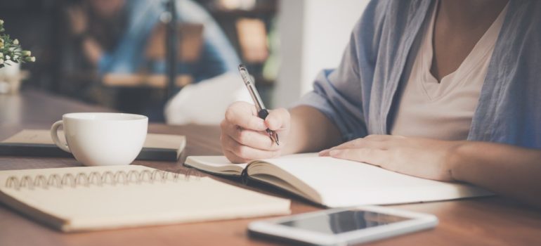 Notebook, tea, notepad