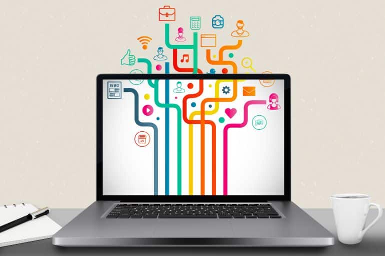 Laptop with colorful scheme of benefits