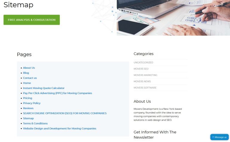 A digital marketing website's sitemap.