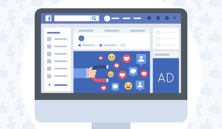Facebook Ads illustration on desktop screen.