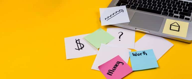 Laptop with sticky notes