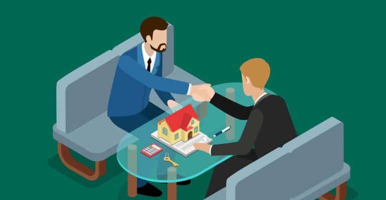 Illustration of a real estate deal between two men.