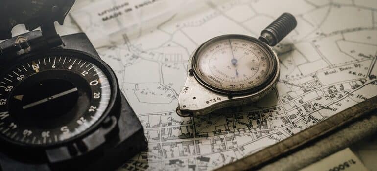 Compass on a map.