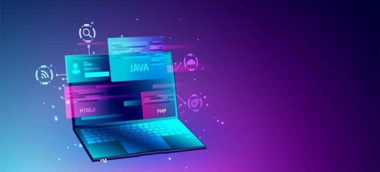 Laptop screen with codes and developers.