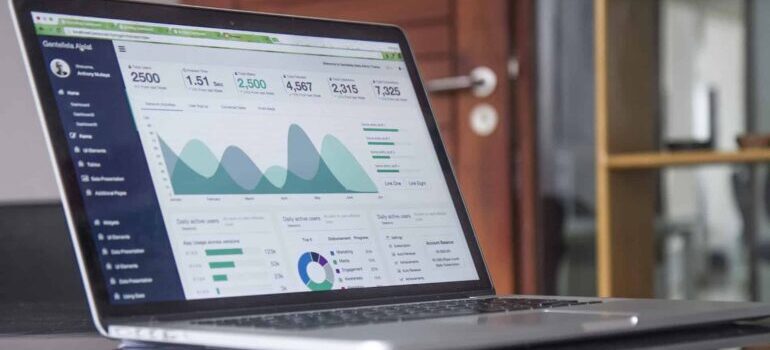 Search Engine Optimization (SEO) data on a laptop.