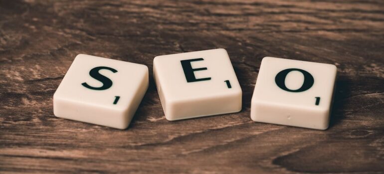 SEO spelled with white tiles