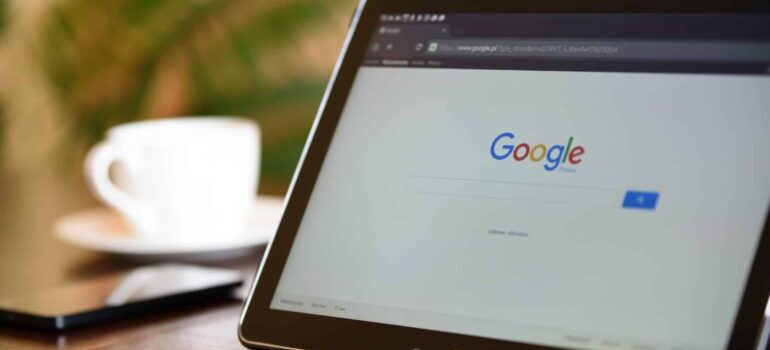 The Google search page on a tablet device.