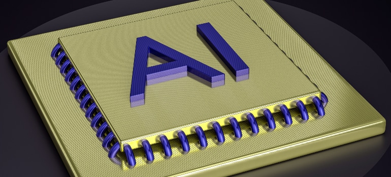 A chip with the acronym "AI" on it, showing one of the tech innovations in the moving industry.