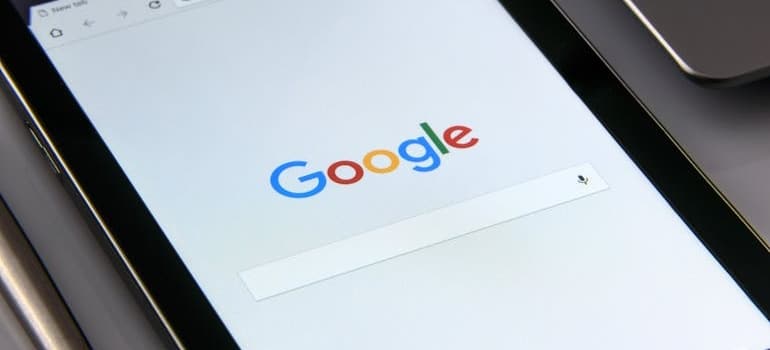 Google page on a tablet screen