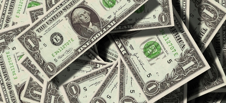 Layered dollar bills.