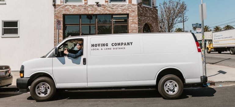 A moving company van