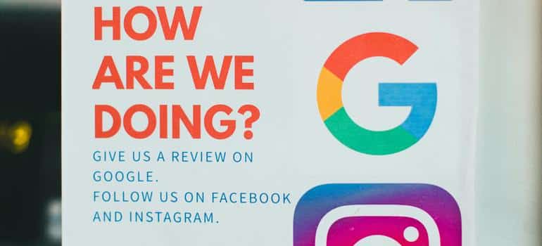 Inviting sign to leave a review on GBP — how to rank for near me searches