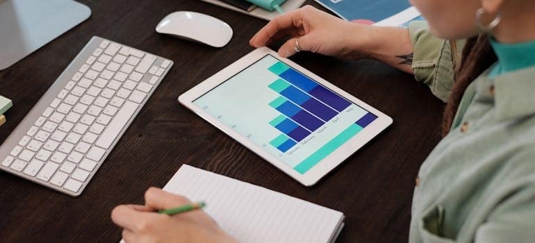 A person reading bar charts and utilizing data needed for using landing pages for lead generation properly
