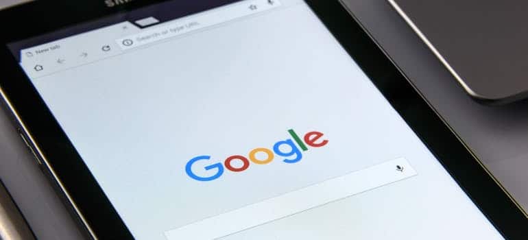The Google page on a tablet