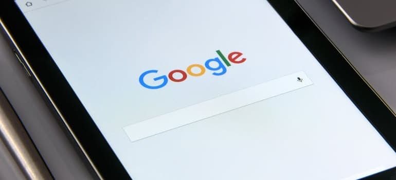 The home page of Google on a tablet